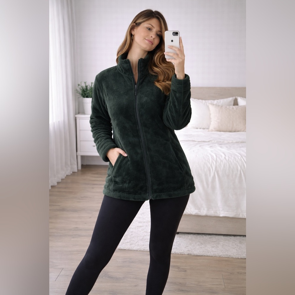 32 Degrees Forest Green Plush Full-Zip Teddy Jacket